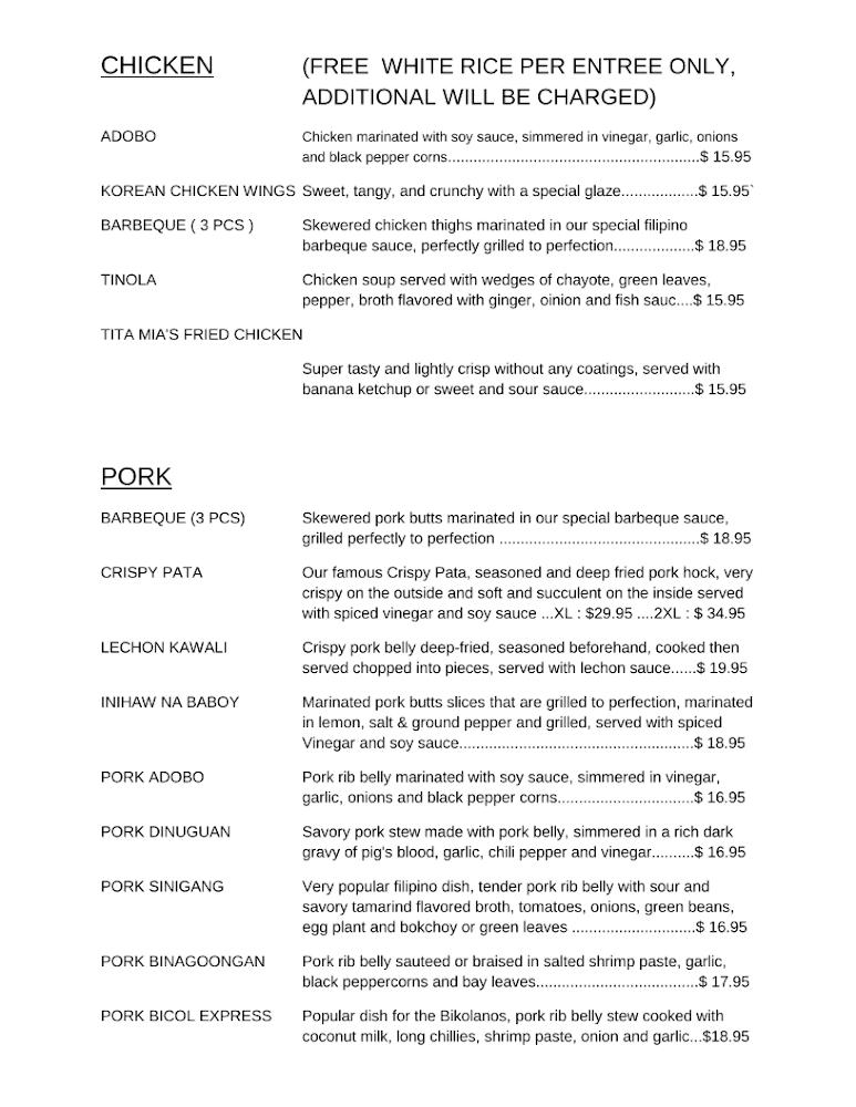 Tita Mia's Filipino Restaurant & Cafe Menu image 3